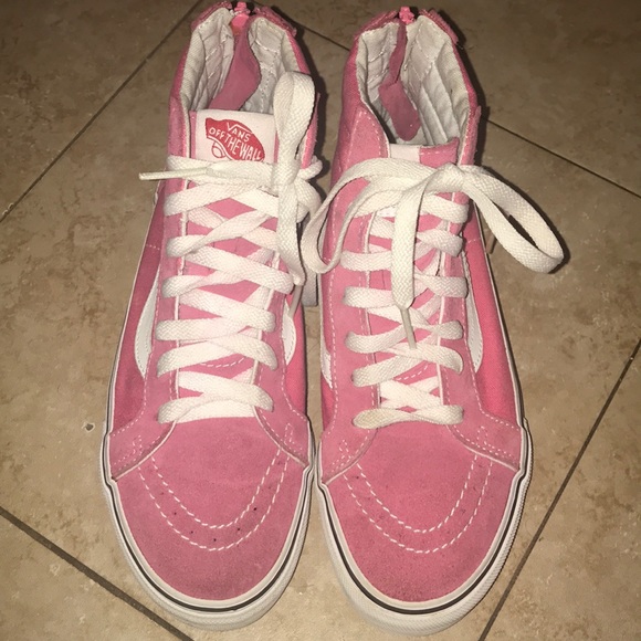pink and white high top vans